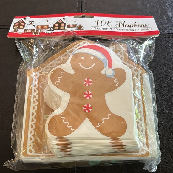 Gingerbread  & House Paper Lunch & Beverage Napkins 100 count - Picture 1 of 6